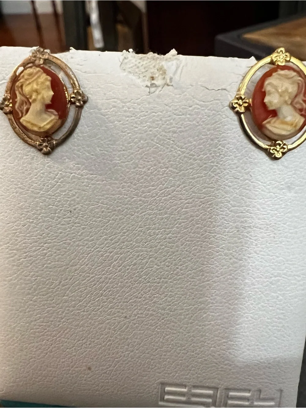 Gold-Tone Red Cameo Stud Earrings - Classic Women's Jewelry